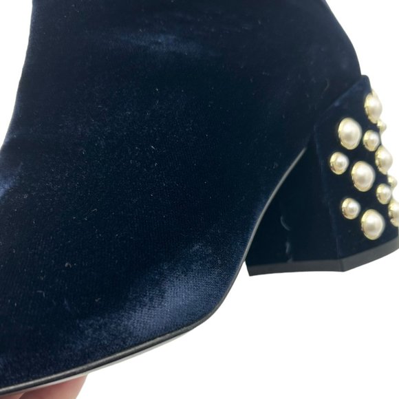 Stuart Weitzman Bacari Navy Velvet Pearl Heeled Boots - Picture 11 of 12